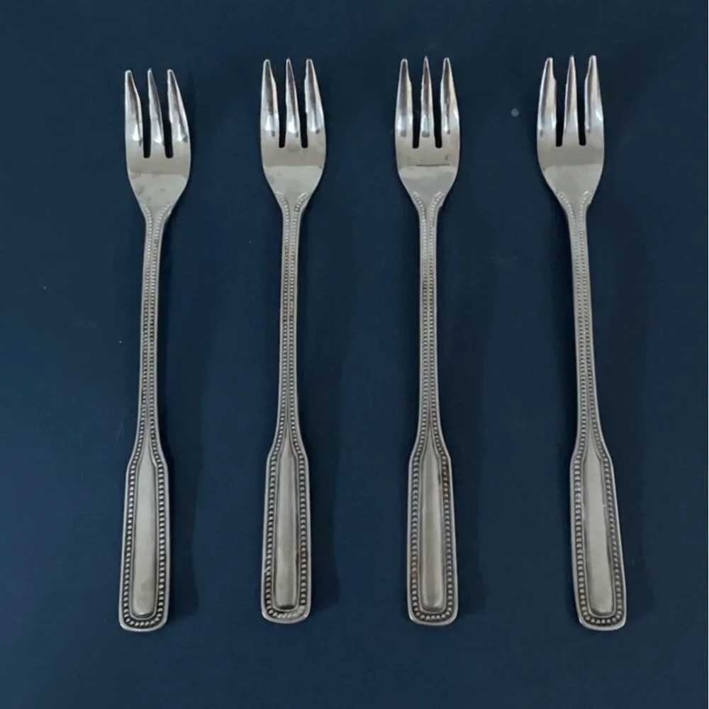 Stainless By Salem 1776 Pattern Cocktail Seafood Forks Set of 4 Flatware Beaded